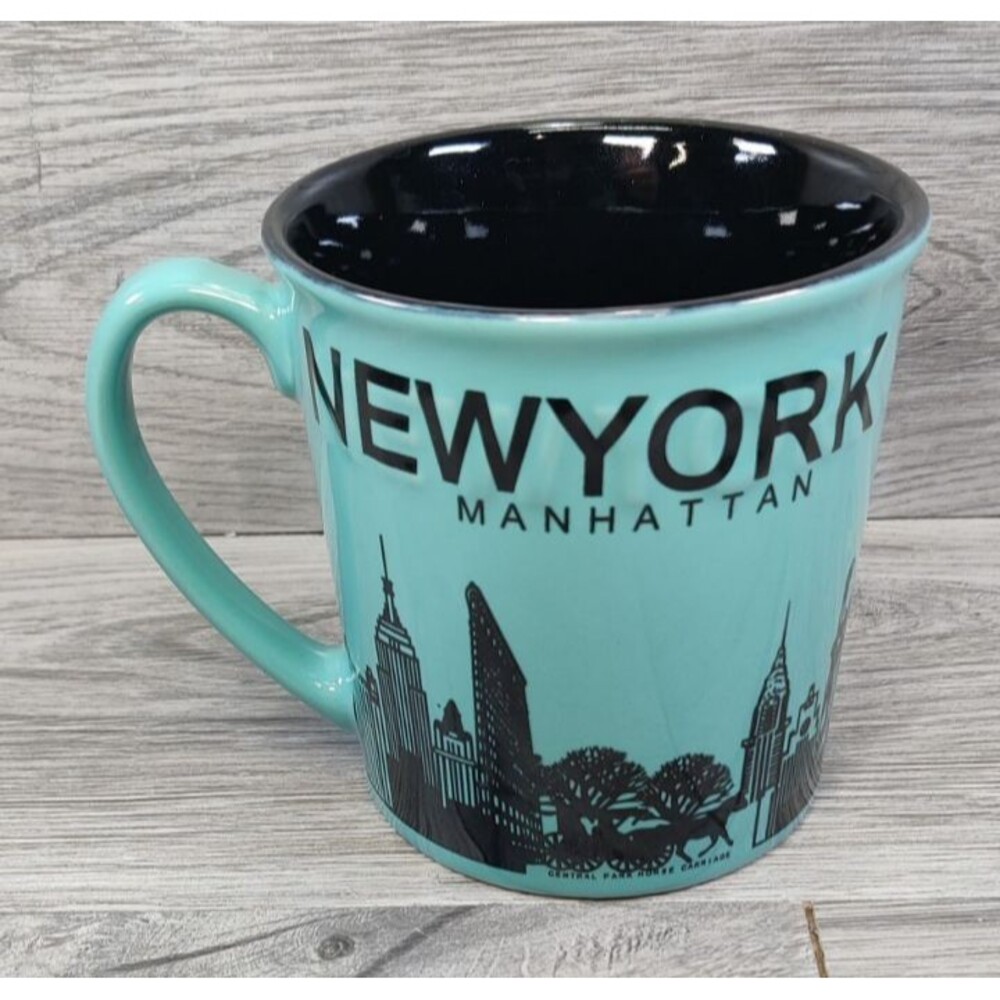 Manhattan New York Sky Line Green Coffee Mug 12 oz. Ceramic